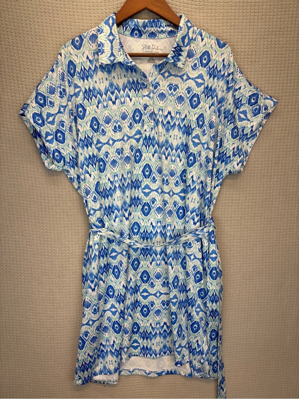 Stella Parker Collection Dress Womens XL Blue Geometric Shirt Dress Stretch Boho